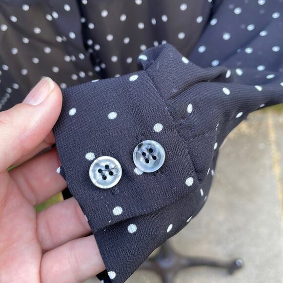 Halogen Sheer Long Sleeve Black & White Polka Dot Blouse Women's Size Small - Picture 9 of 12